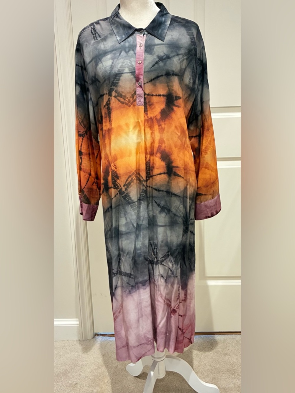 Johnny Was Tie-Dye Long Sleeve Shirt Dress